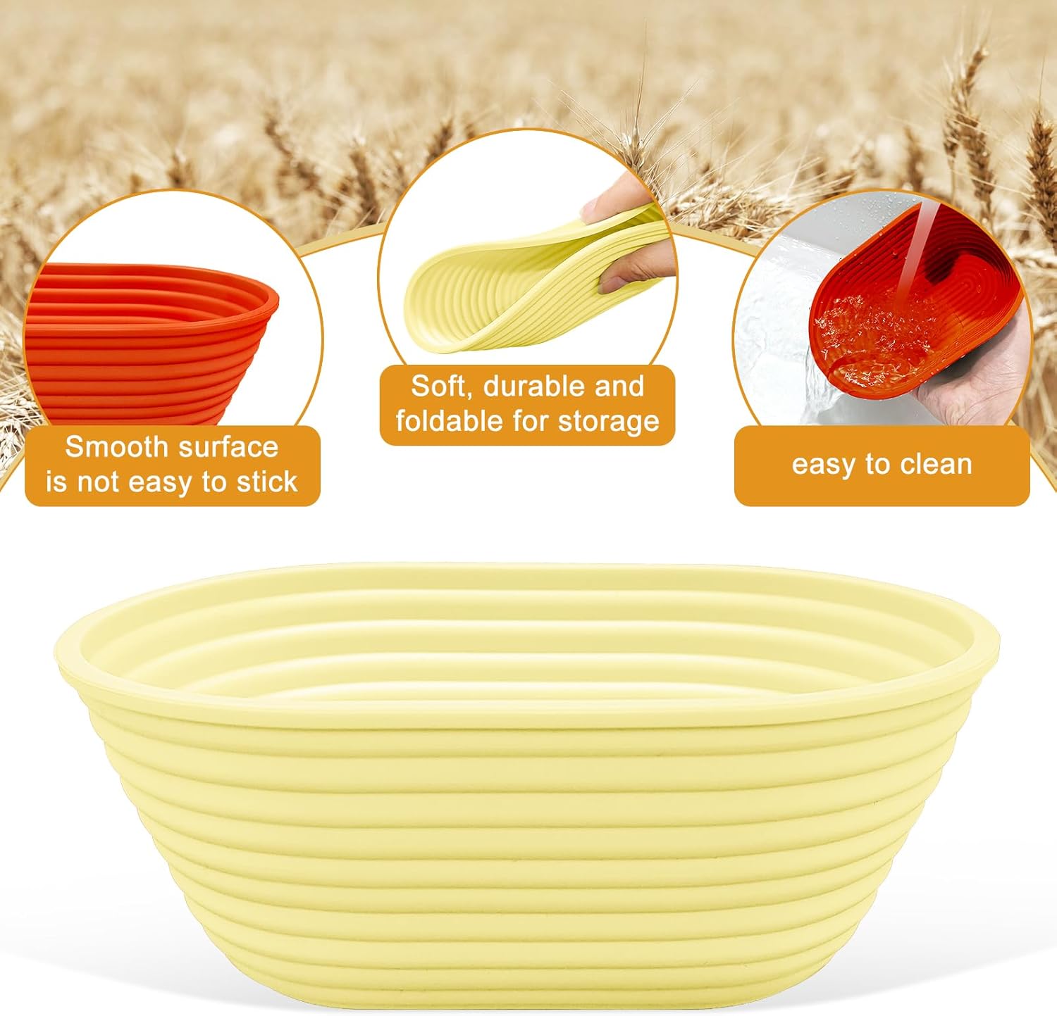 Silicone Banneton, Sourdough Bread Baskets (Set of 6, 6.5 Inch), Oval Proofing Bread Bowls with Starter Kit, Bread Making Baking Supplies - Culinary Roots
