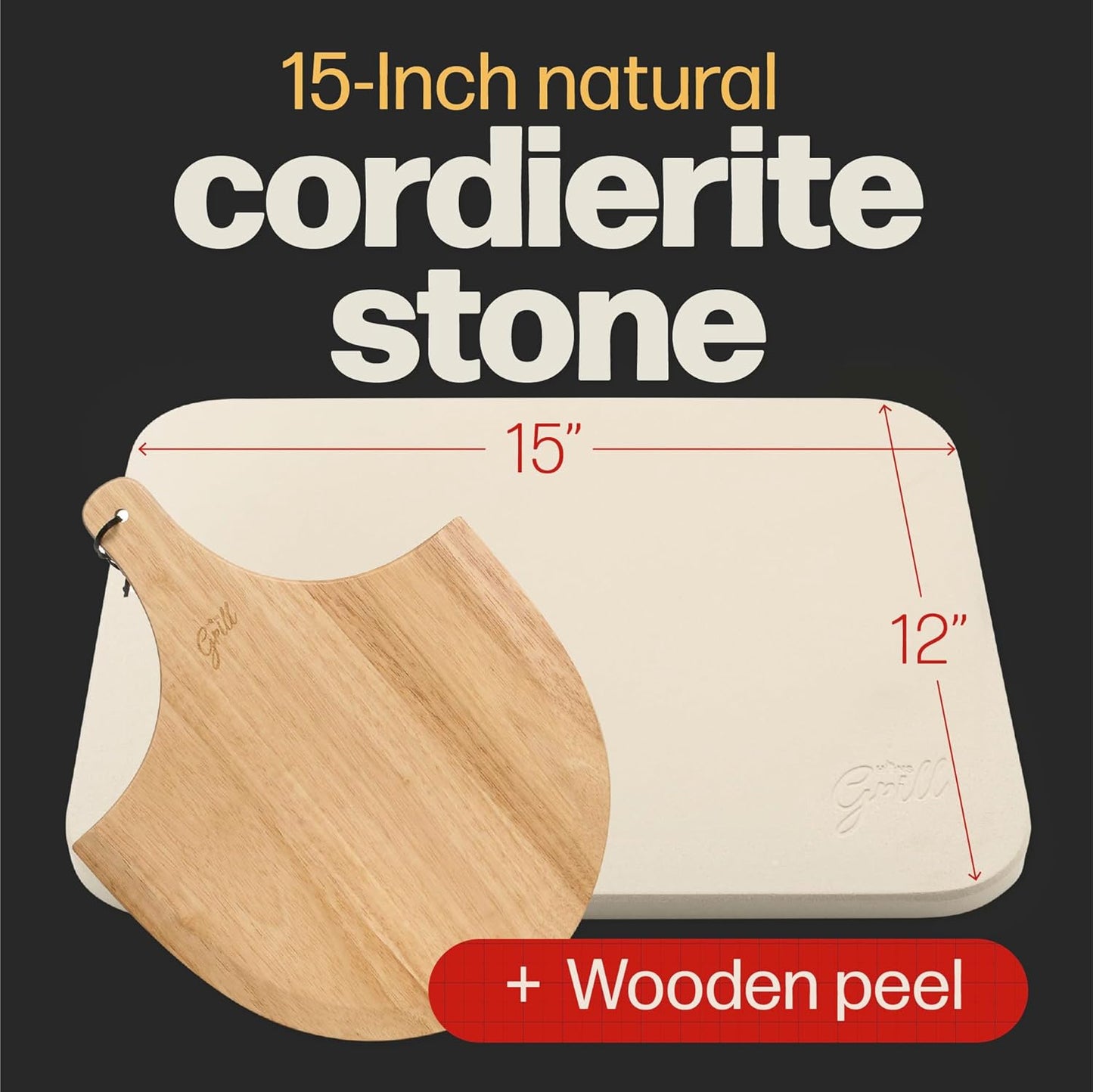 HANS GRILL PIZZA STONE | Rectangular Pizza Stone For Oven Baking & BBQ Grilling With Free Wooden Peel | Extra Large 15 x 12" Inch Durable Cordierite Cooking Stone. - Culinary Roots