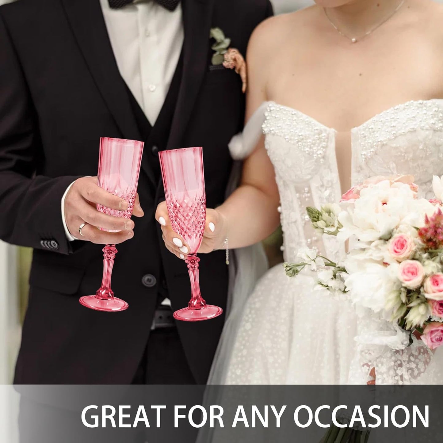 Plastic Champagne Flutes, 12PCS Red Plastic Wine Glasses Goblets Reusable Champagne Flute for Weddings, Bachelor Parties, Toasting, and Events(12,Red)