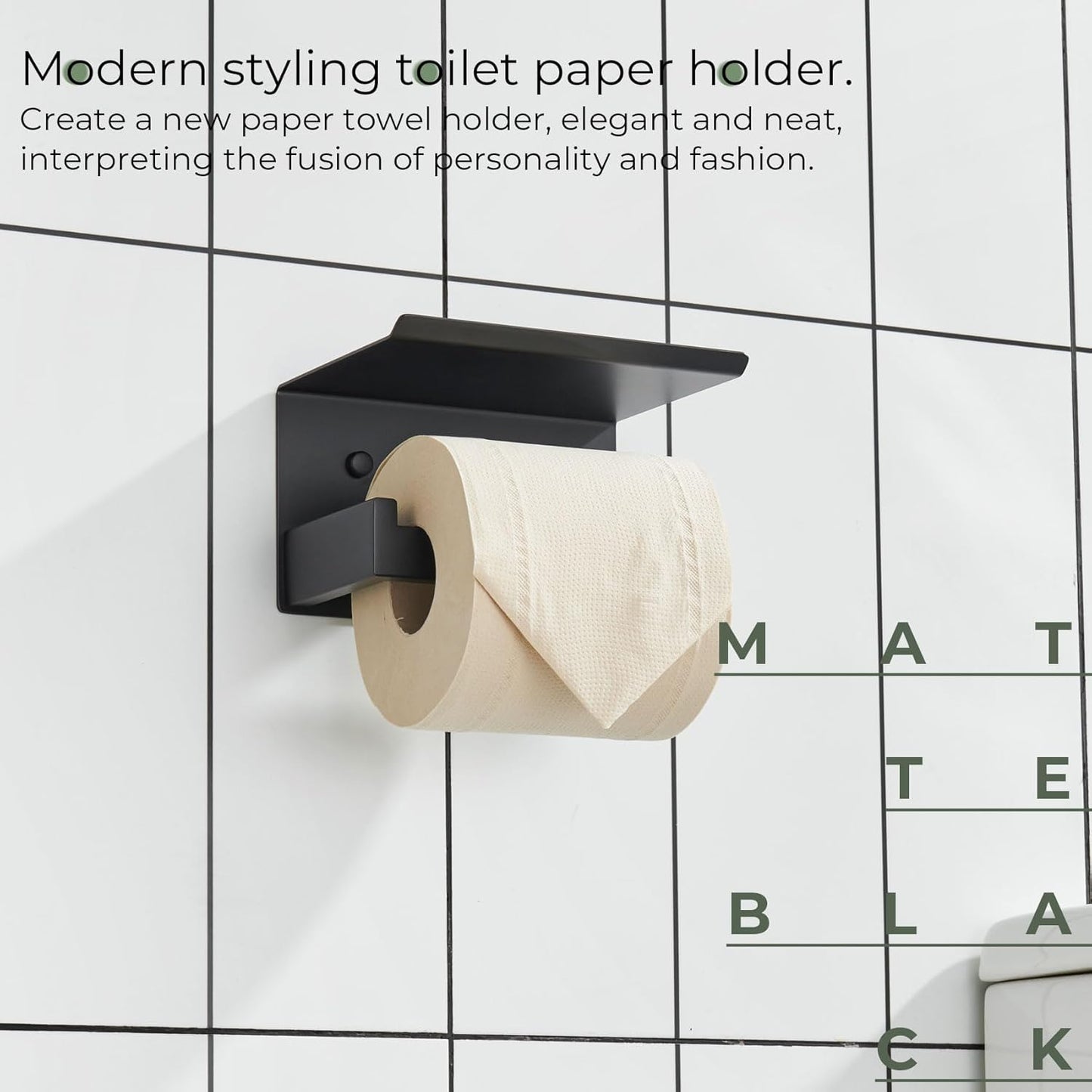 KOKOSIRI Black Toilet Paper Holders with Shelf Bathroom Toilet Paper Roll Holder SUS304 Stainless Steel Wall Mounted, Matte Black, B2010BK