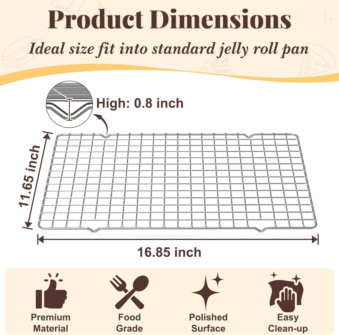 Cooling Racks for Cooking and Baking - 2 PCS 11.65" x 16.85" Grid Wire Baking Rack for Oven Cooking, Baking, Grilling, Roasting -Dishwasher Safe Bacon Rack- Fits Half Sheet Cookie Pan - Culinary Roots