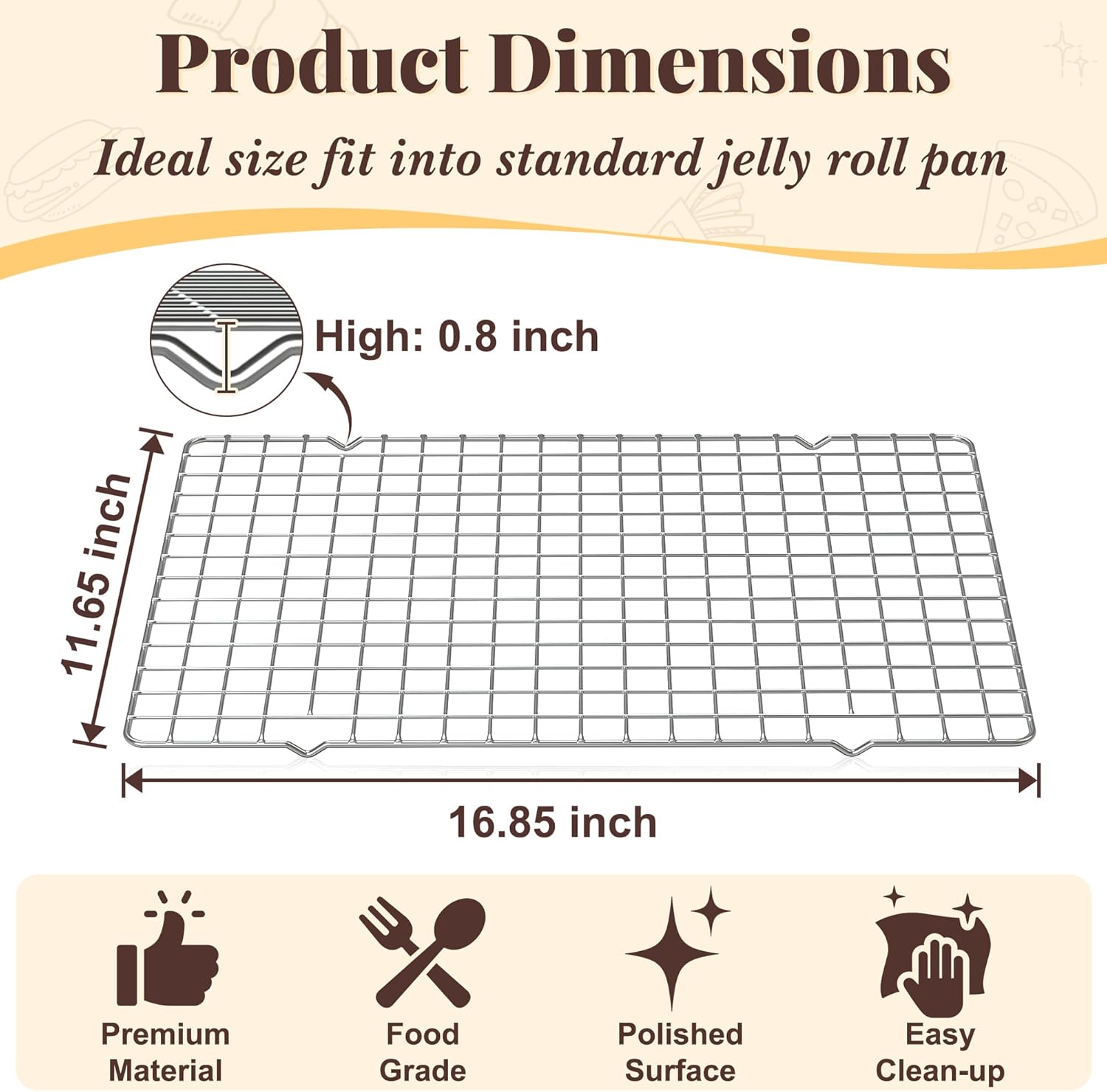 Cooling Racks for Cooking and Baking - 2 PCS 11.65" x 16.85" Grid Wire Baking Rack for Oven Cooking, Baking, Grilling, Roasting -Dishwasher Safe Bacon Rack- Fits Half Sheet Cookie Pan - Culinary Roots