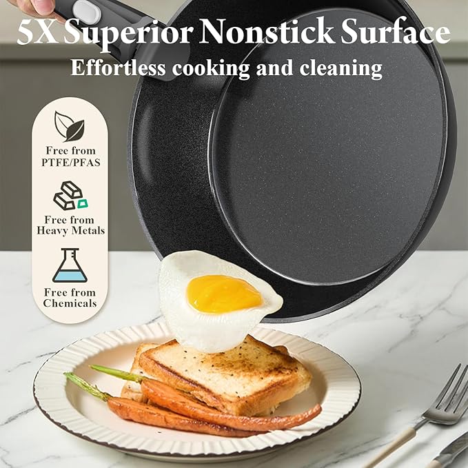 19 Pcs Pots and Pans Set Non Stick Ceramic Cookware Set with Removable Handles, Non Toxic Induction Kitchen Cookware Sets RV Cookware,Dishwasher/Oven Safe PFAS/PTFE/PFOA Free,Black