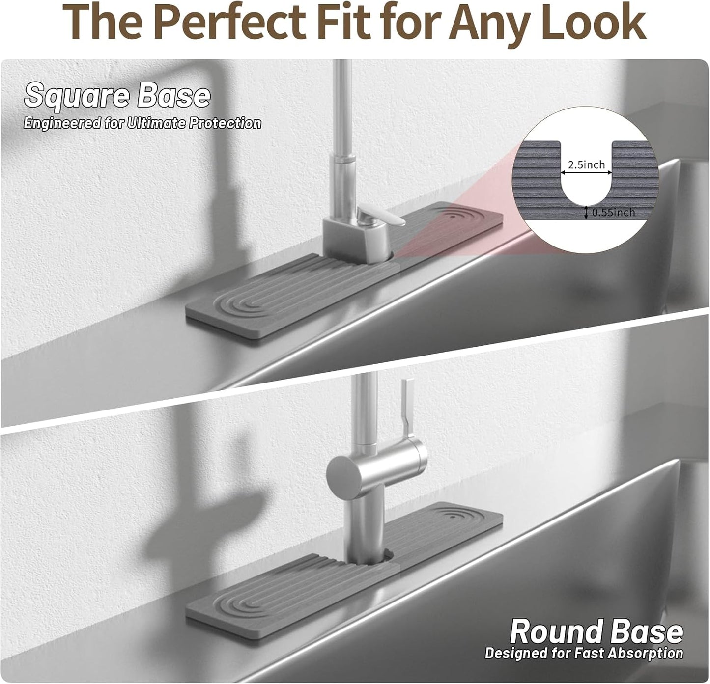 Faucet Mat for Kitchen Sink, Diatomite Stone Drying Sink Protectors, Bathroom Faucet Splash Guard, Quick Dry Water Absorbing, Non-Slip Stone Tray for Kitchen Counter, Grey, 15.7" x 3.9" - Culinary Roots