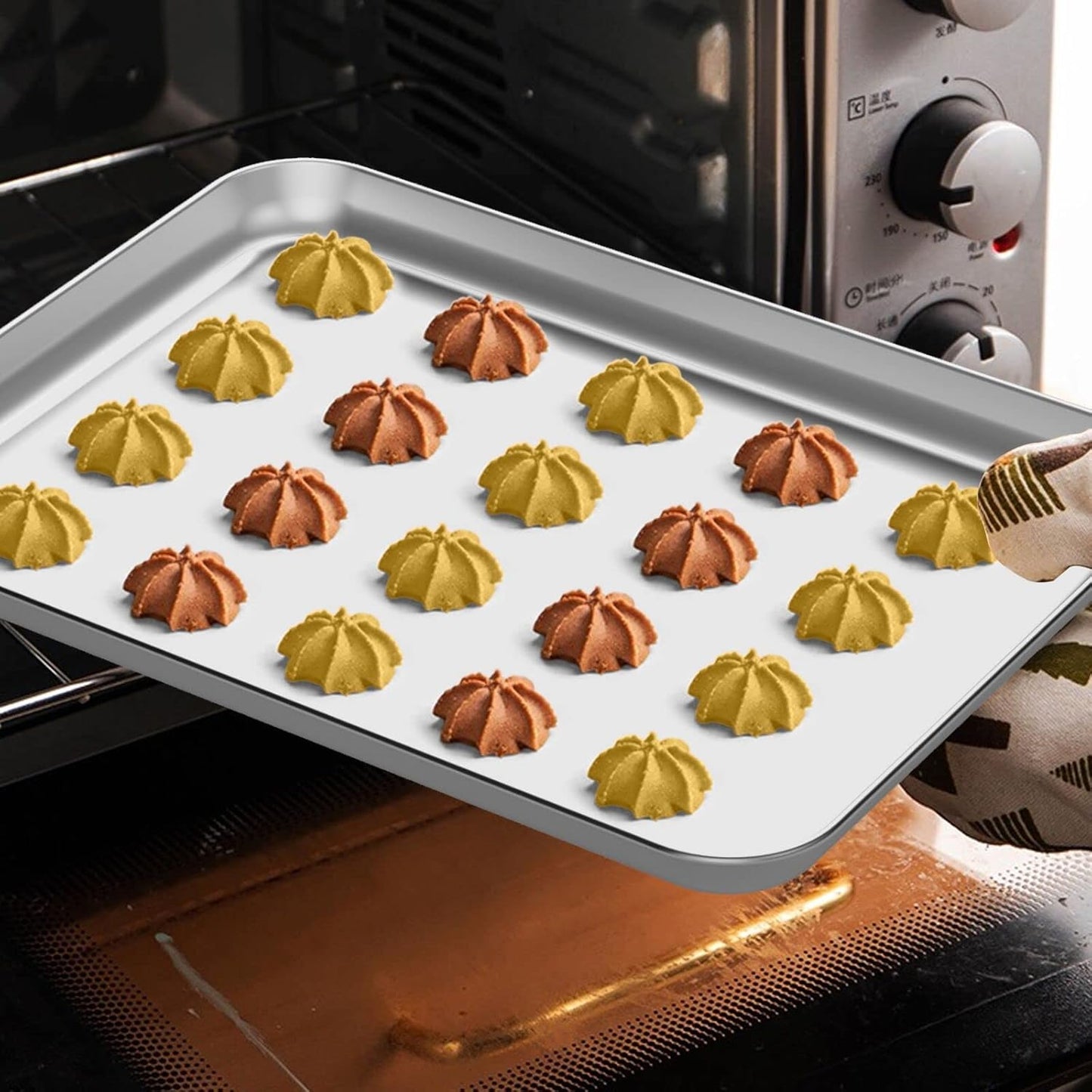 Wildone Baking Sheet Set of 2 - Stainless Steel Cookie Sheet Baking Pan, Size 9 x 7 x 1 inch, Non Toxic & Heavy Duty & Mirror Finish & Rust Free & Easy Clean - Culinary Roots