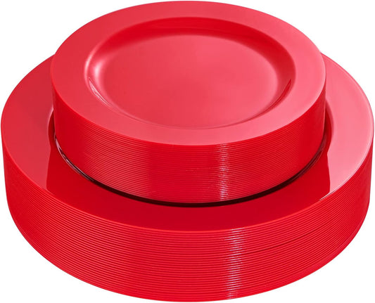 FLOWERCAT 60PCS Red Plastic Plates - Heavy Duty Red Plates Disposable for Party - Include 30PCS 10.25inch and 30PCS 7.5inch for 30 guests Party & Christmas & New Year - Culinary Roots