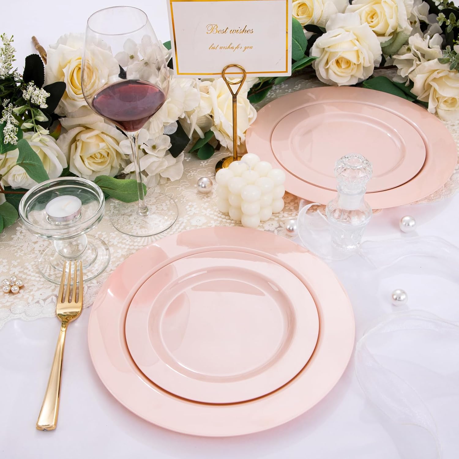 FLOWERCAT 60PCS Pink Plastic Plates - Heavy Duty Pink Plates Disposable for Party/Mother's Day/Wedding - serving 30 guests Include 30PCS 10.25inch & 30PCS 7.5inch - Culinary Roots