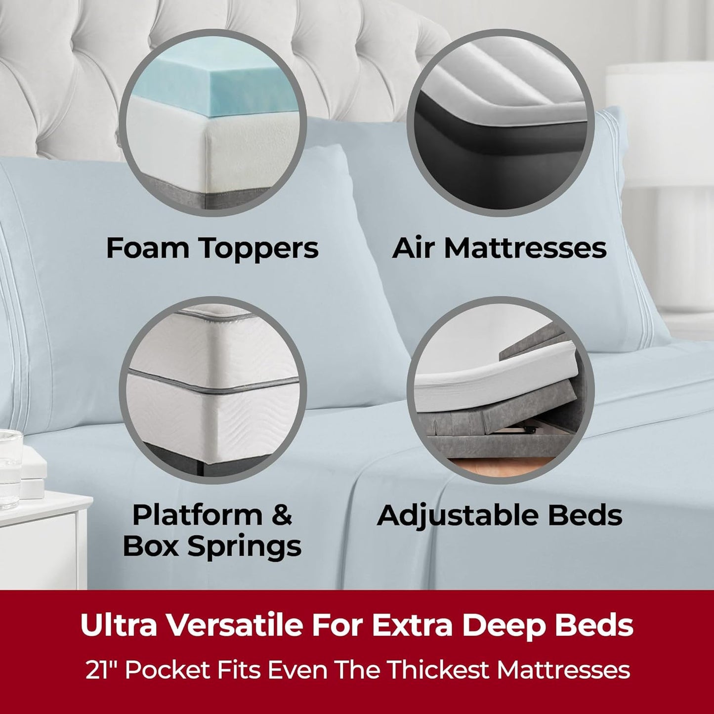 Mellanni Extra Deep Split King Sheets - 5 PC Iconic Collection Bedding - Hotel Luxury, Ultra Soft, Cooling Bed Sheets - Wrinkle, Fade, Stain Resistant (Split King, Spa Blue)