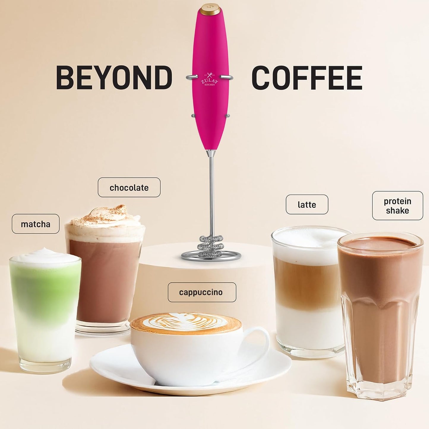 Zulay Kitchen Patented Tornado Triple Whisk Milk Frother with 4 Duracell Batteries – Handheld Foam Maker for Coffee, Lattes, Matcha & Hot Chocolate – Rich, Creamy Froth in Seconds - Culinary Roots