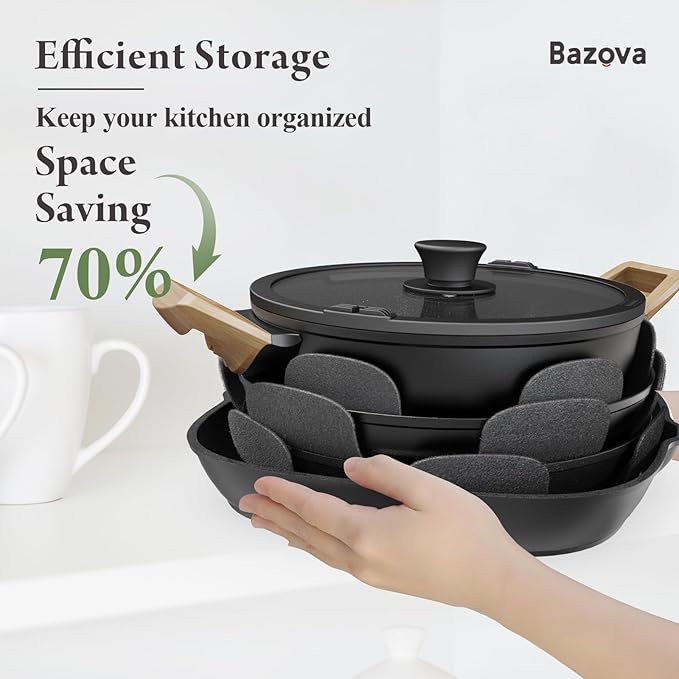 19 Pcs Pots and Pans Set Non Stick Ceramic Cookware Set with Removable Handles, Non Toxic Induction Kitchen Cookware Sets RV Cookware,Dishwasher/Oven Safe PFAS/PTFE/PFOA Free,Black