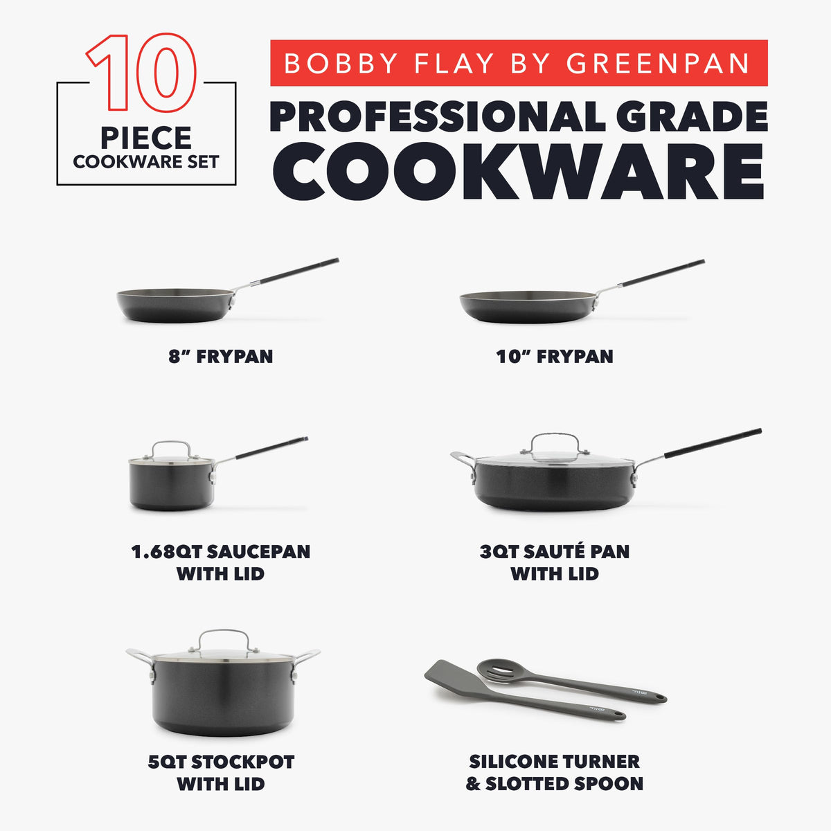 X Bobby Flay 10 Piece Ceramic Nonstick Cookware Set