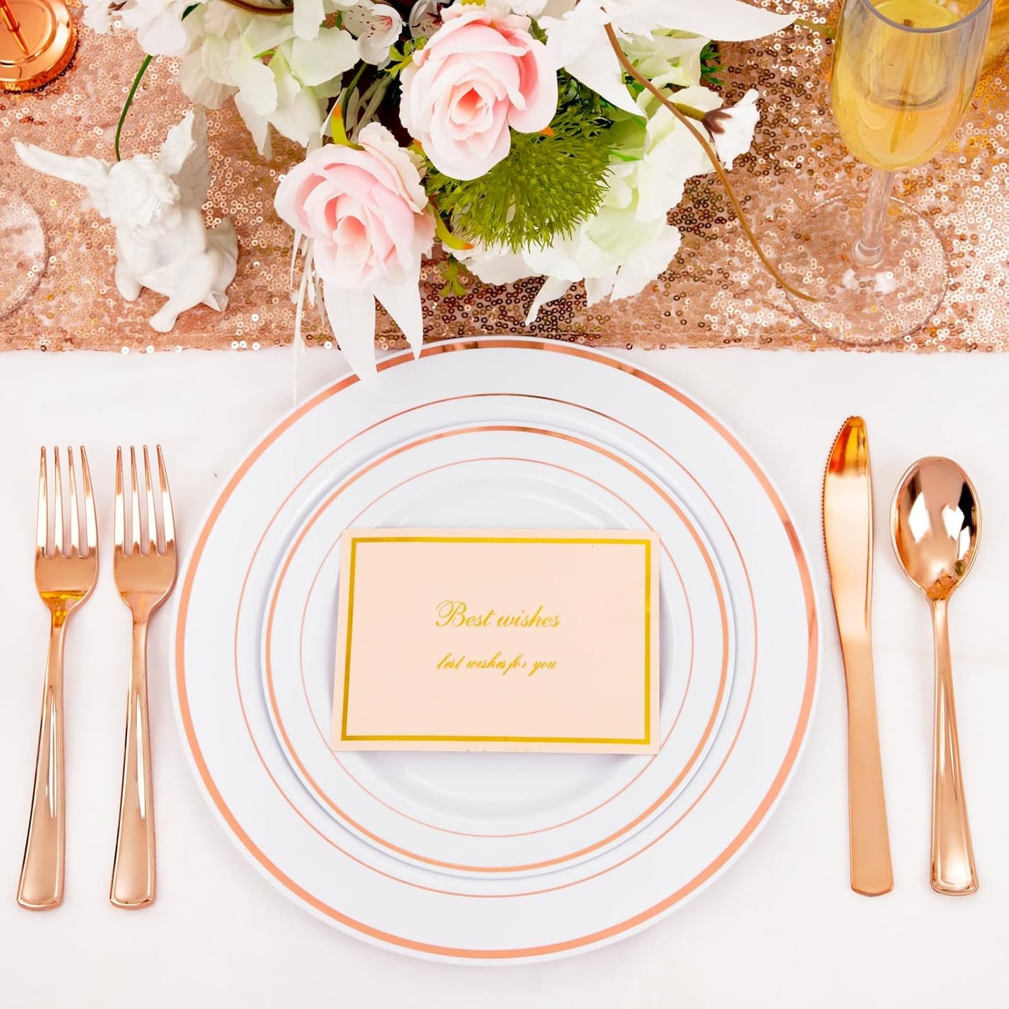 FLOWERCAT 60PCS Rose Gold Plastic Plates - Heavy Duty Rose Gold Plates Disposable for Party Wedding- Include 30PCS 10.25inch Dinner Plates and 30PCS 7.5inch Dessert Plates - Culinary Roots