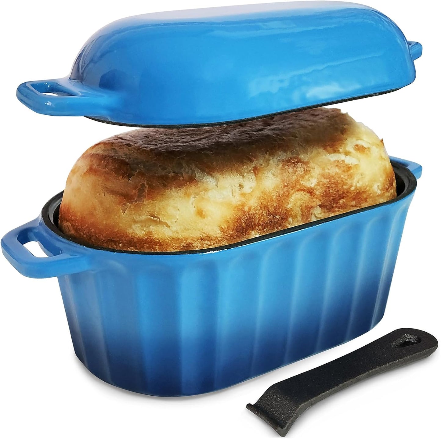 Dutch Oven Enameled Cast Iron Bread Pan with Lid Sourdough Loaf Pans for Baking Bread Large Heavy Oval Bread Dutch Oven with Movable Handle 4 Qt Blue Dishwasher Safe - Culinary Roots