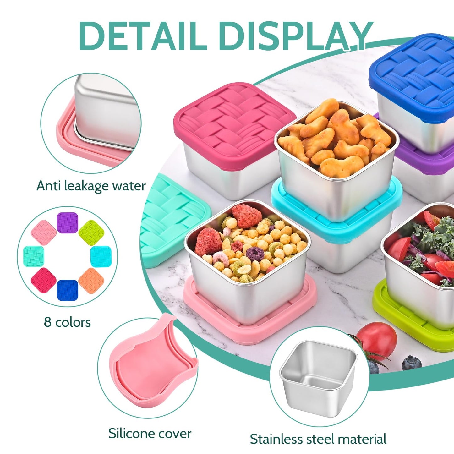 8PC 6oz Stainless Steel Snack Containers with lids (8 Fl Oz)