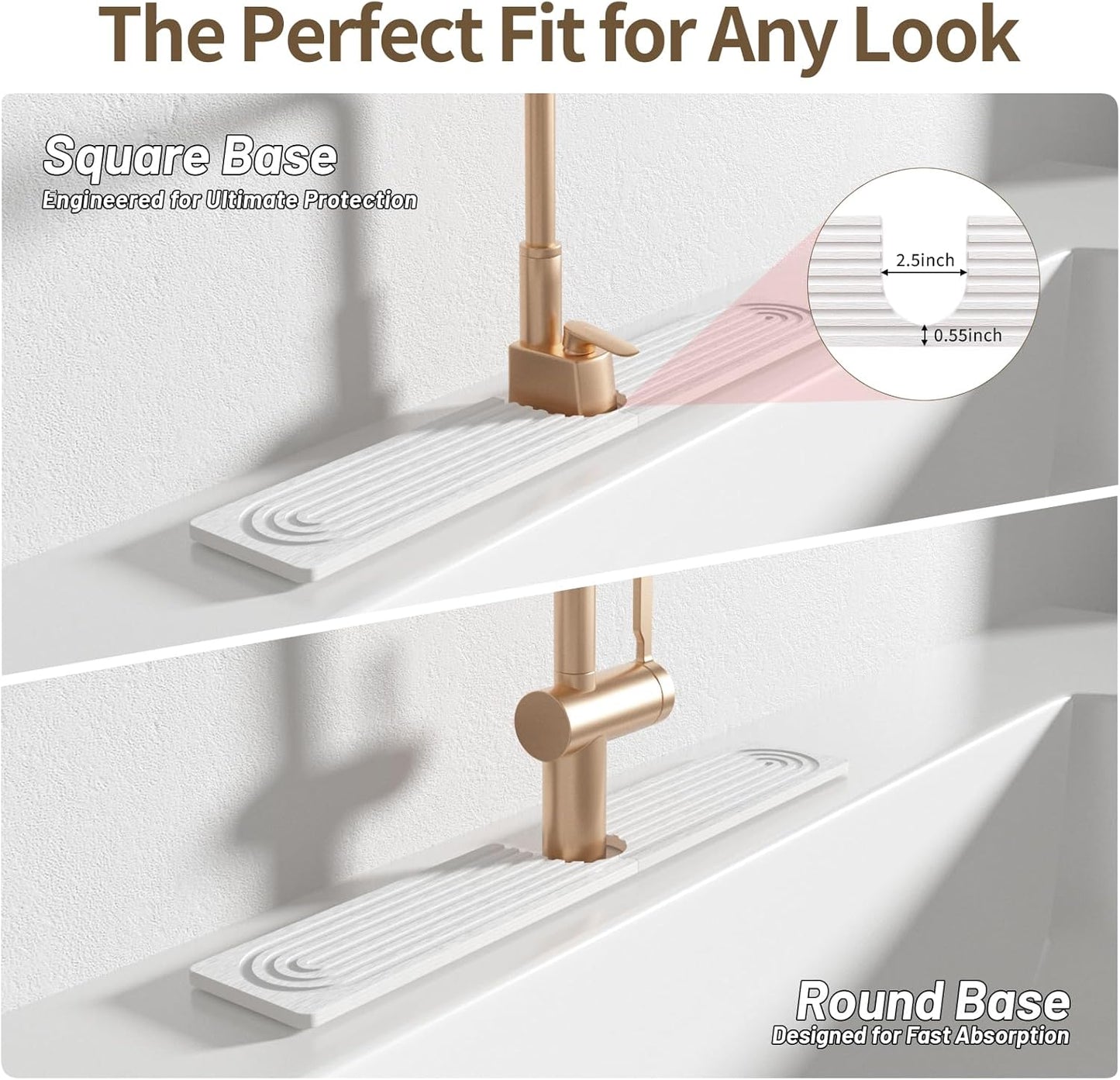 Faucet Mat for Kitchen Sink, Diatomite Stone Drying Sink Protectors, Bathroom Faucet Splash Guard, Quick Dry Water Absorbing, Non-Slip Stone Tray for Kitchen Counter, White, 23.6" x 3.9" - Culinary Roots