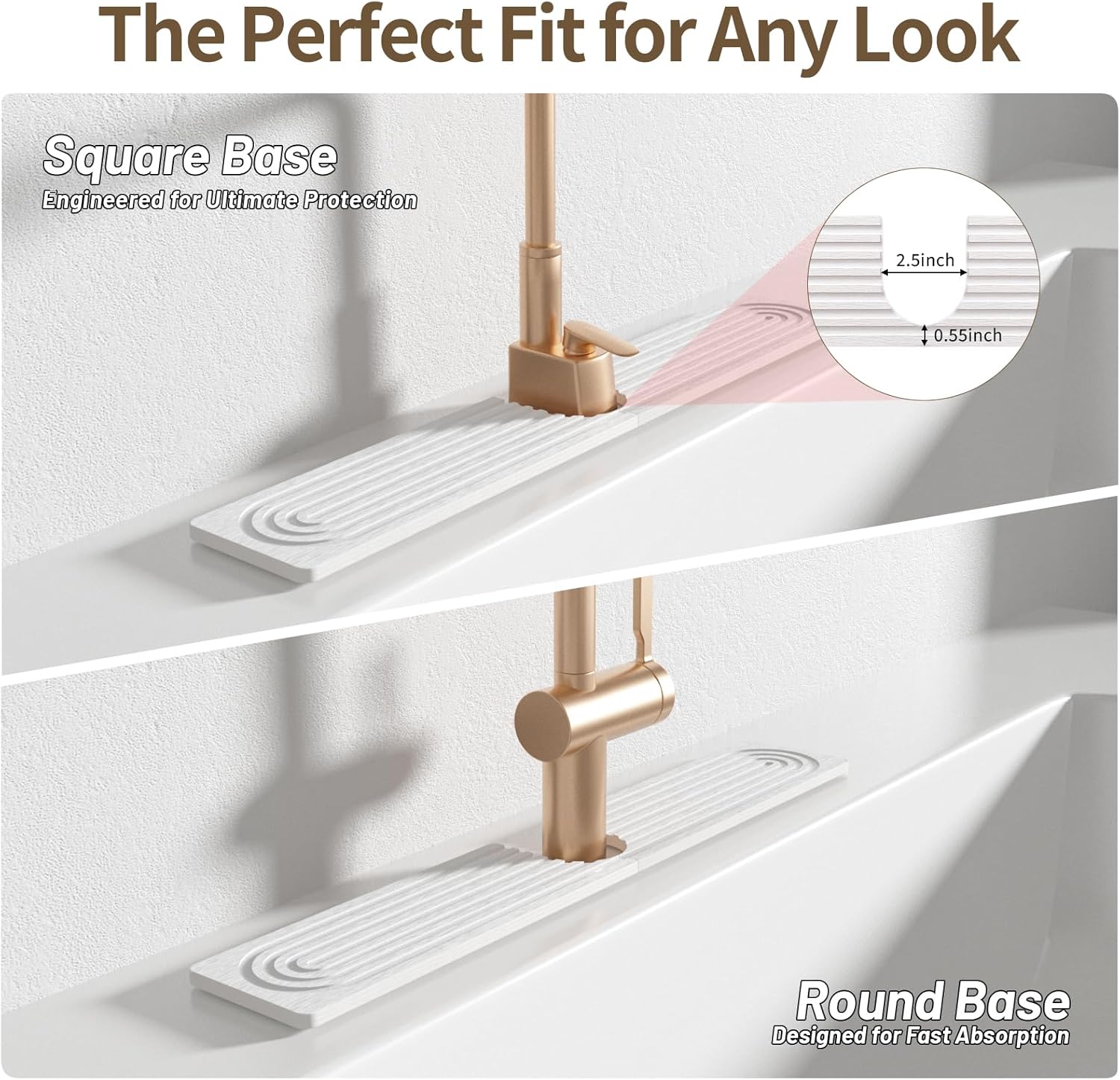 Faucet Mat for Kitchen Sink, Diatomite Stone Drying Sink Protectors, Bathroom Faucet Splash Guard, Quick Dry Water Absorbing, Non-Slip Stone Tray for Kitchen Counter, White, 23.6" x 3.9" - Culinary Roots