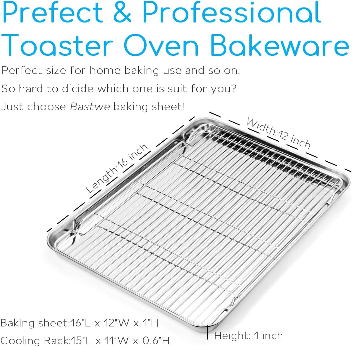 Cookie Sheet and Cooling Rack Set, 16 inch Stainless Steel Baking Pan with a Rack, Professional Bakeware, Healthy & Non-toxic & Rustproof & Easy Clean & Dishwasher Safe - Culinary Roots