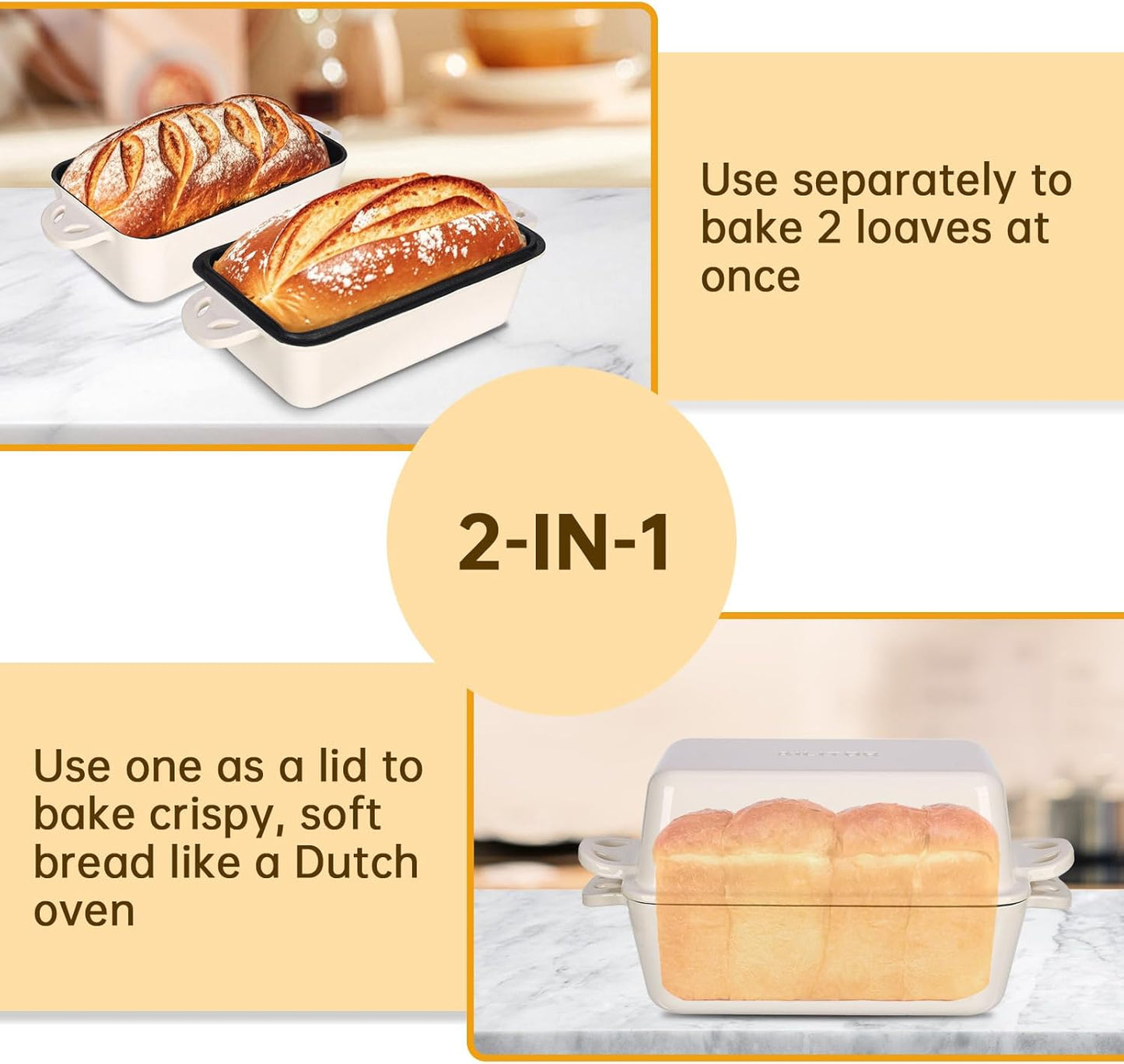 9x5 Enameled Cast Iron Loaf Pan with Lid - 2 in 1 Bread Pan for Baking Homemade Sourdough - Culinary Roots