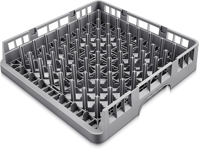1 Pack Commercial Dishwasher Tray Rack Polypropylene Full Size Flatware Rack for Bowls Plates Knives Forks Cups (Peg Dish Opening,Gray)