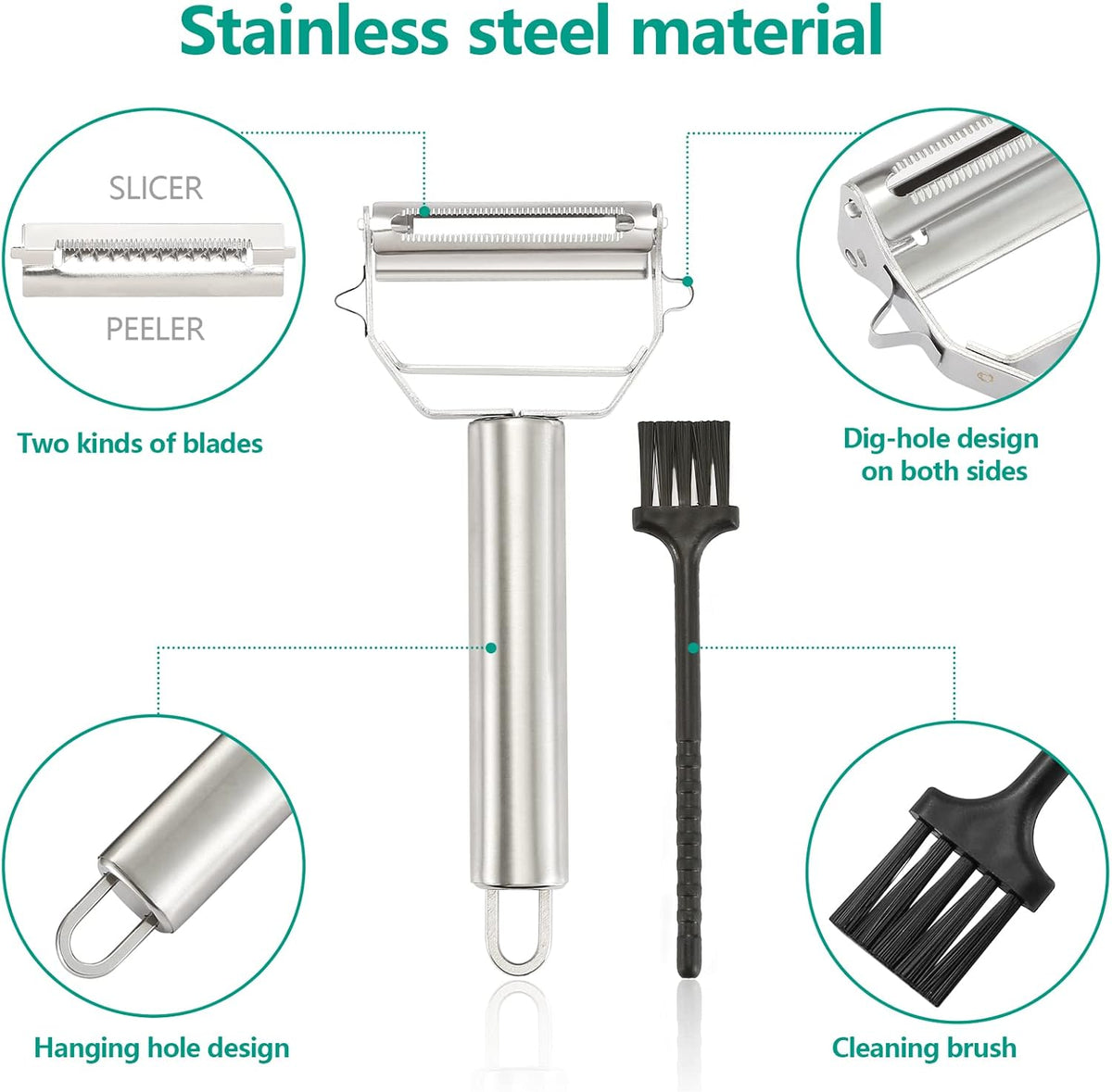 Stainless Steel Peeler Julienne Cutter Slicer for Carrot Potato Melon Vegetable and Fruit with Cleaning Brush - Culinary Roots