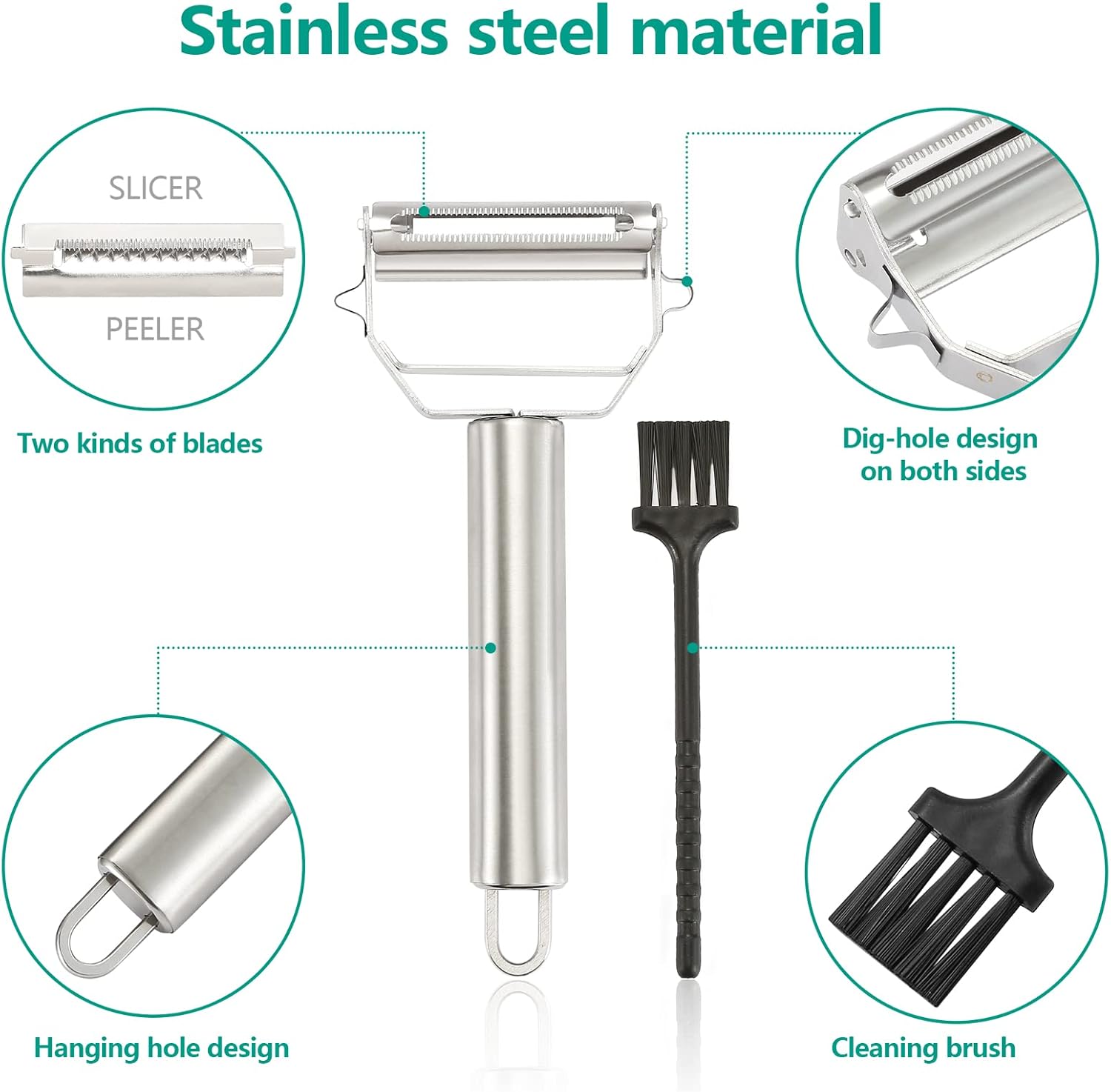 Stainless Steel Peeler Julienne Cutter Slicer for Carrot Potato Melon Vegetable and Fruit with Cleaning Brush - Culinary Roots