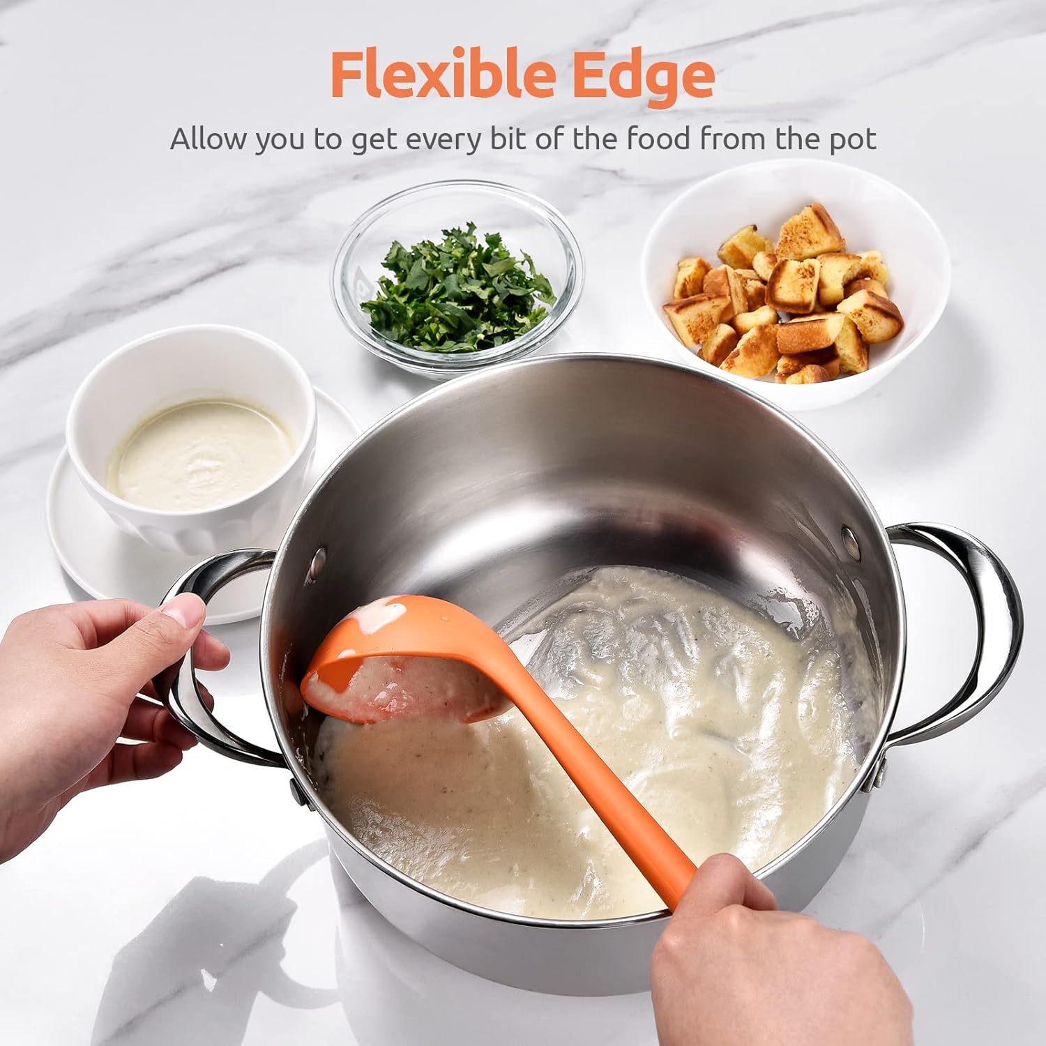 13 inch Silicone Soup Ladle: U-Taste 600ºF Heat Resistant 4 oz Large Non-stick Seamless Rubber Kitchen Deep Serving Spoon with Non-slip Solid Long Handle for Cooking Sauce/Stews/Gravies/Chili(Orange) - Culinary Roots