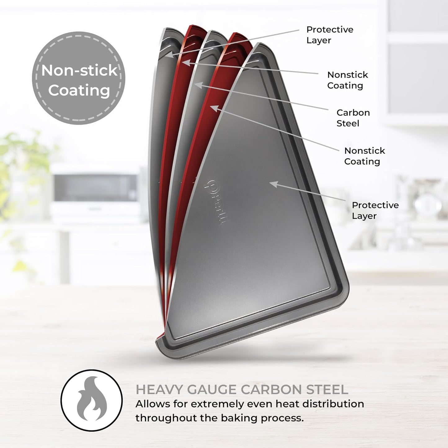 PERLLI Non-Stick 3-Piece Baking Pan Set, BPA-Free Gray Carbon Steel Bakeware Set, Stackable Kitchen Oven Set, Cookie Sheet, Baking Tray, Baking Sheet Set, Oven Safe (446°F) - Culinary Roots