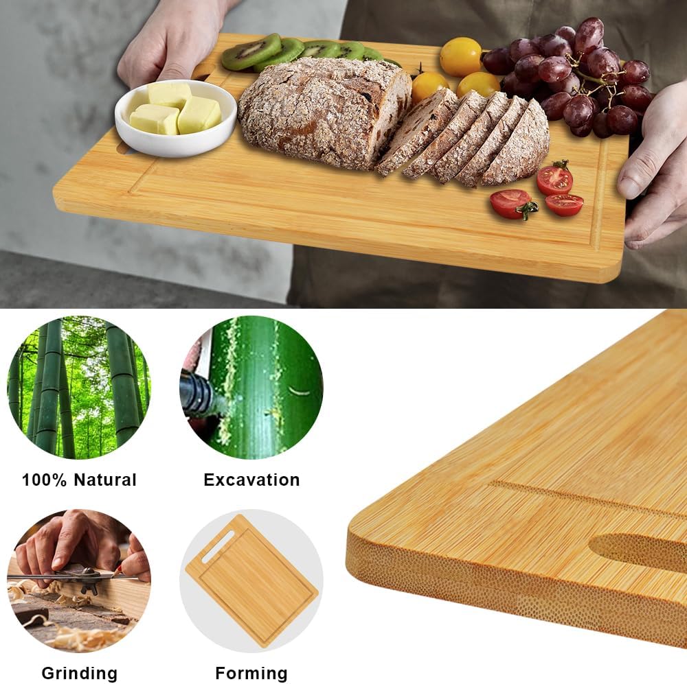 Bamboo Cutting Board, Wooden Cutting Boards for Kitchen, Wood Double Sided Food-Grade Chopping Board for Meat Cheese Vegetable (Large)