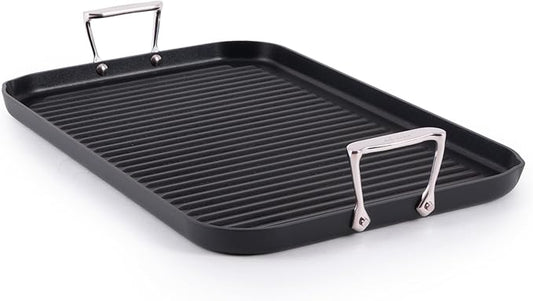 All-Clad HA1 Expert Hard Anodized Nonstick Double Burner Grill Pan For Stovetop 13 x 20 Inch, Grilling, Professional Cookware, Dishwasher-Friendly, Oven-Safe Up to 500°F, Black