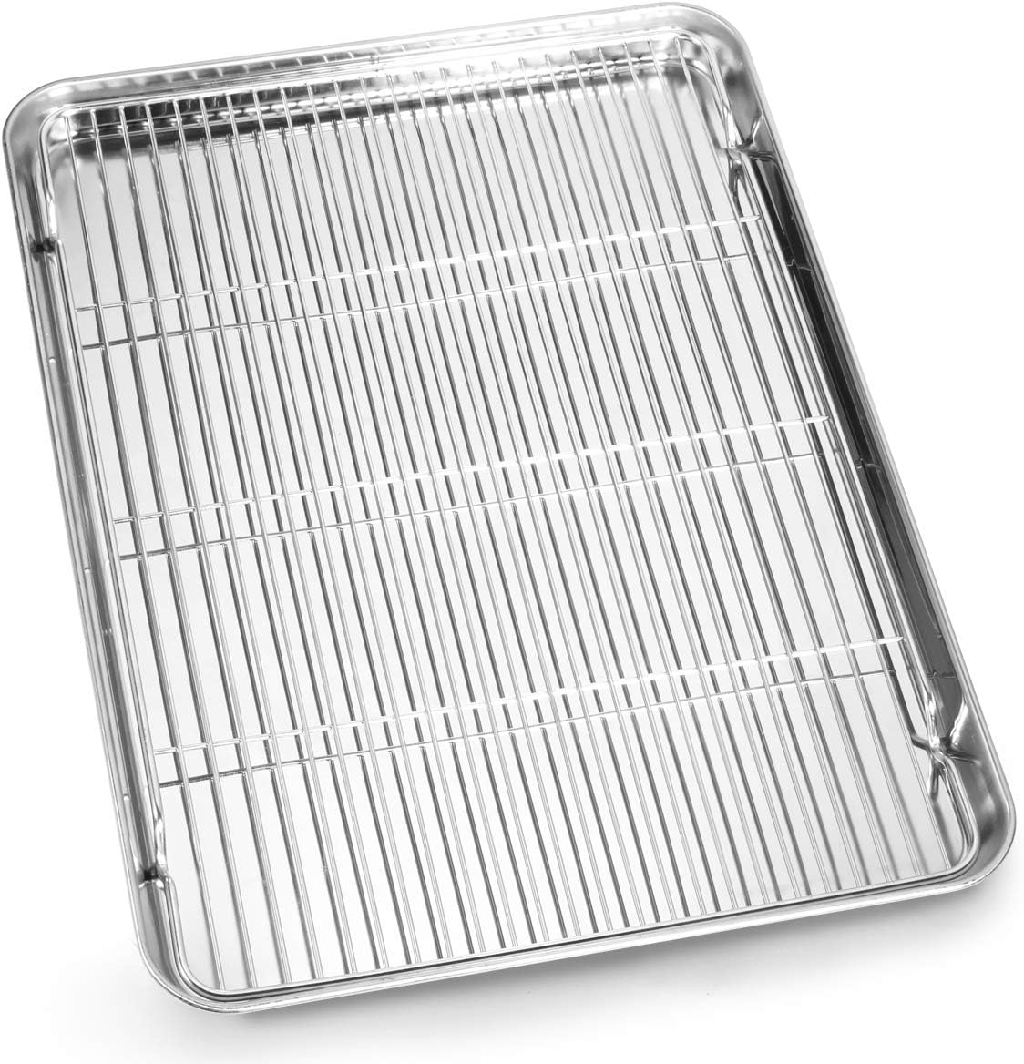 Cookie Sheet and Cooling Rack Set, 16 inch Stainless Steel Baking Pan with a Rack, Professional Bakeware, Healthy & Non-toxic & Rustproof & Easy Clean & Dishwasher Safe - Culinary Roots