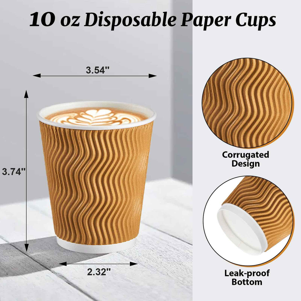 120 Pack 10 oz Insulated Disposable Paper Coffee Cups Champagne (120 Count)