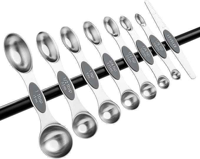 Spring Chef Stainless Steel Magnetic Measuring Spoons Set of 8 with Leveler, Dual Sided Metal Teaspoon & Tablespoon Measuring Spoons - Kitchen Gadgets For Baking and Cooking, Gray