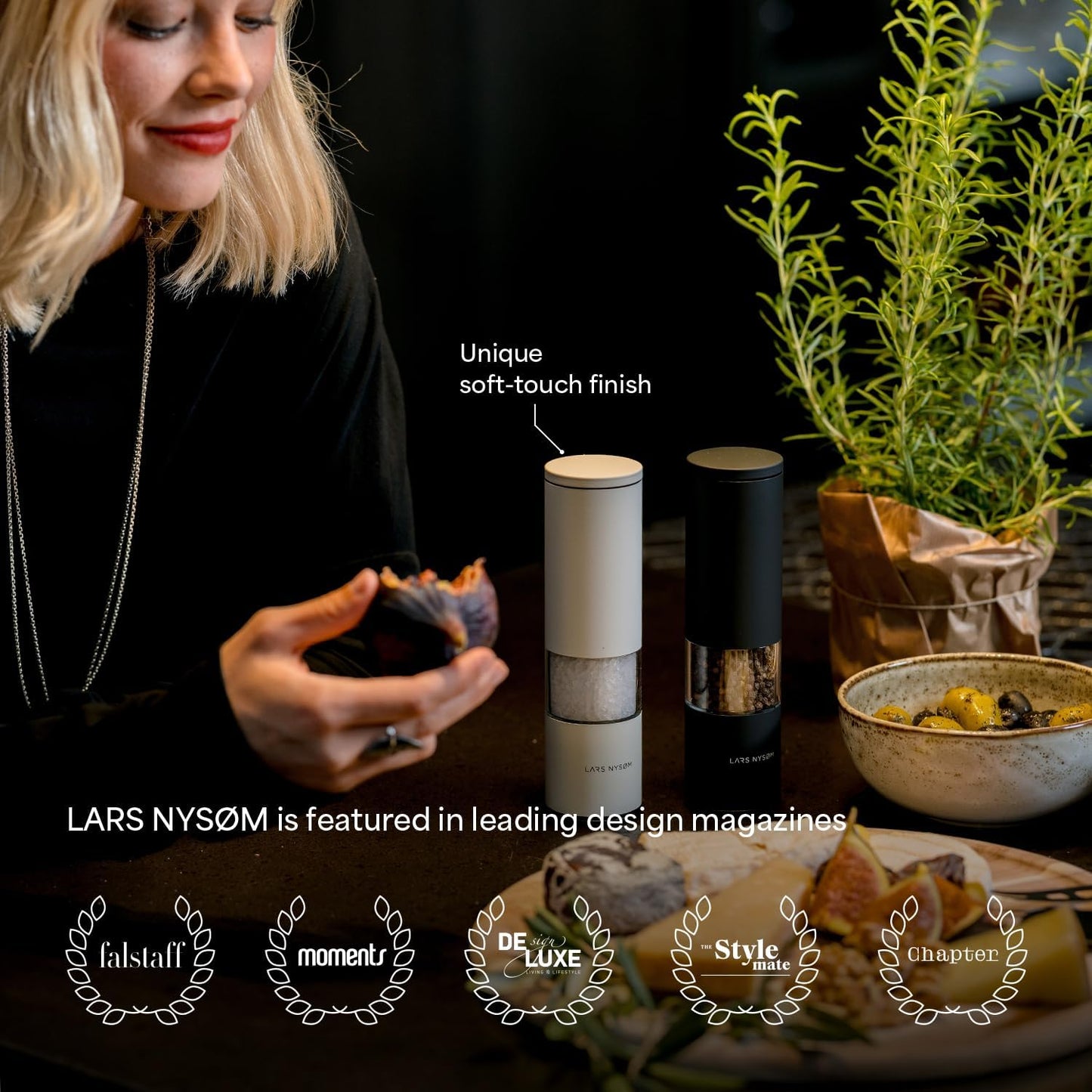 LARS NYSØM Salt and Pepper Grinder Set Manual, Stainless Steel Salt and Pepper Mills with Adjustable Ceramic Grinder I Design Spice Shakers (Green/Beige)