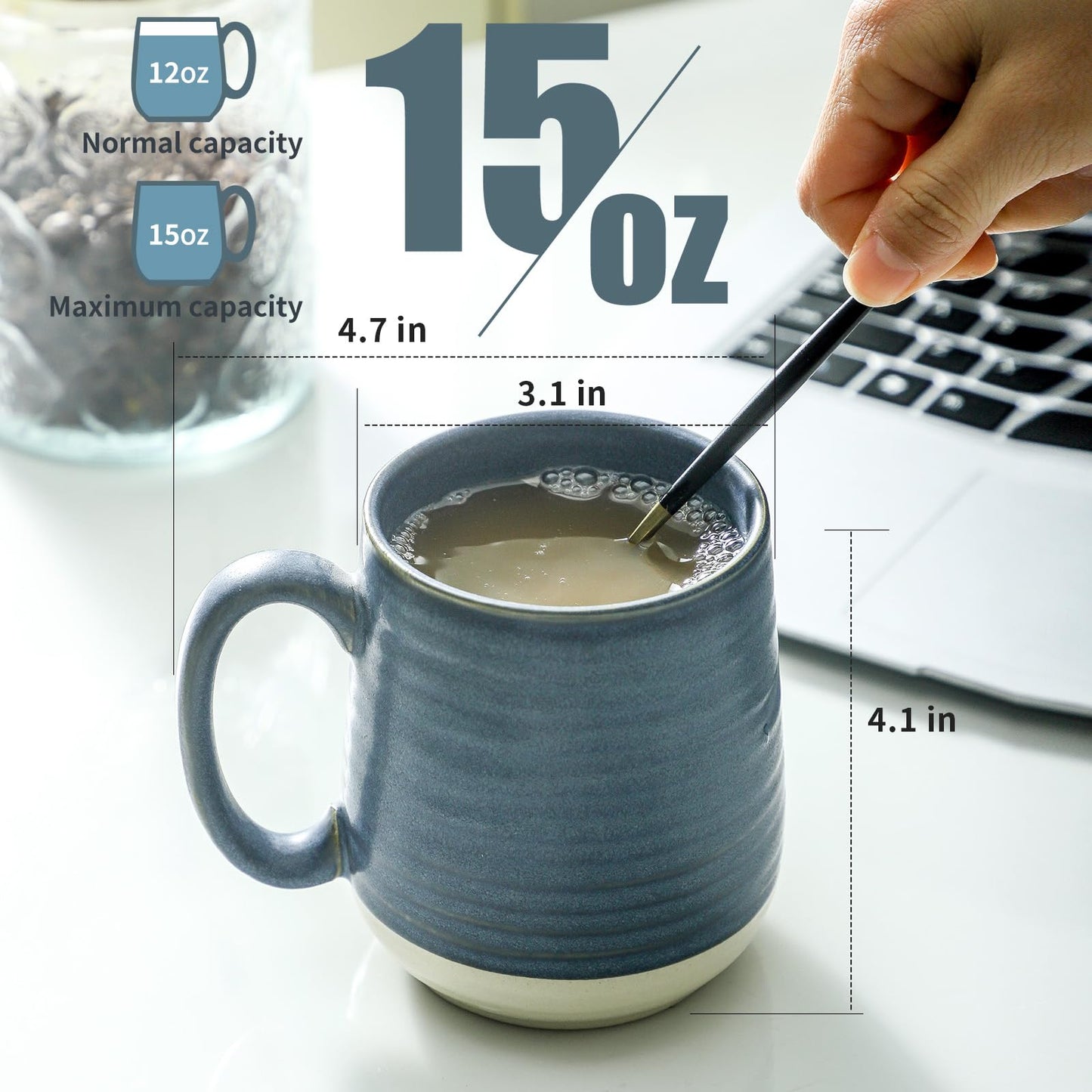 Coffee Cups 15 oz Coffee Mugs Ceramic with Handles Set of 6