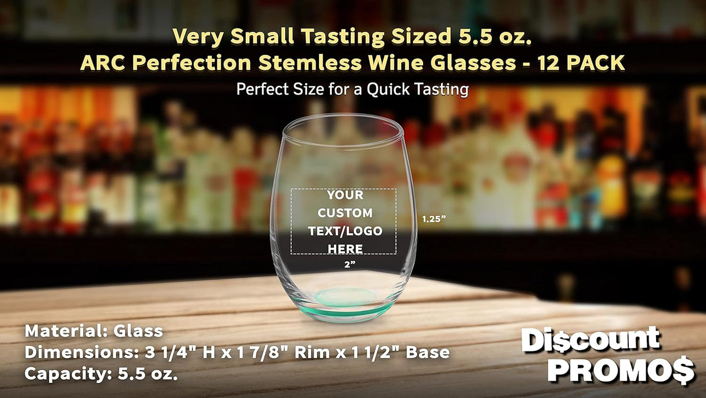 Custom Stemless Wine Glasses by ARC 5.5 oz. Set of 12, Personalized Bulk Pack - Perfect for Hotel, Bar, Restaurant or Lounge - Green