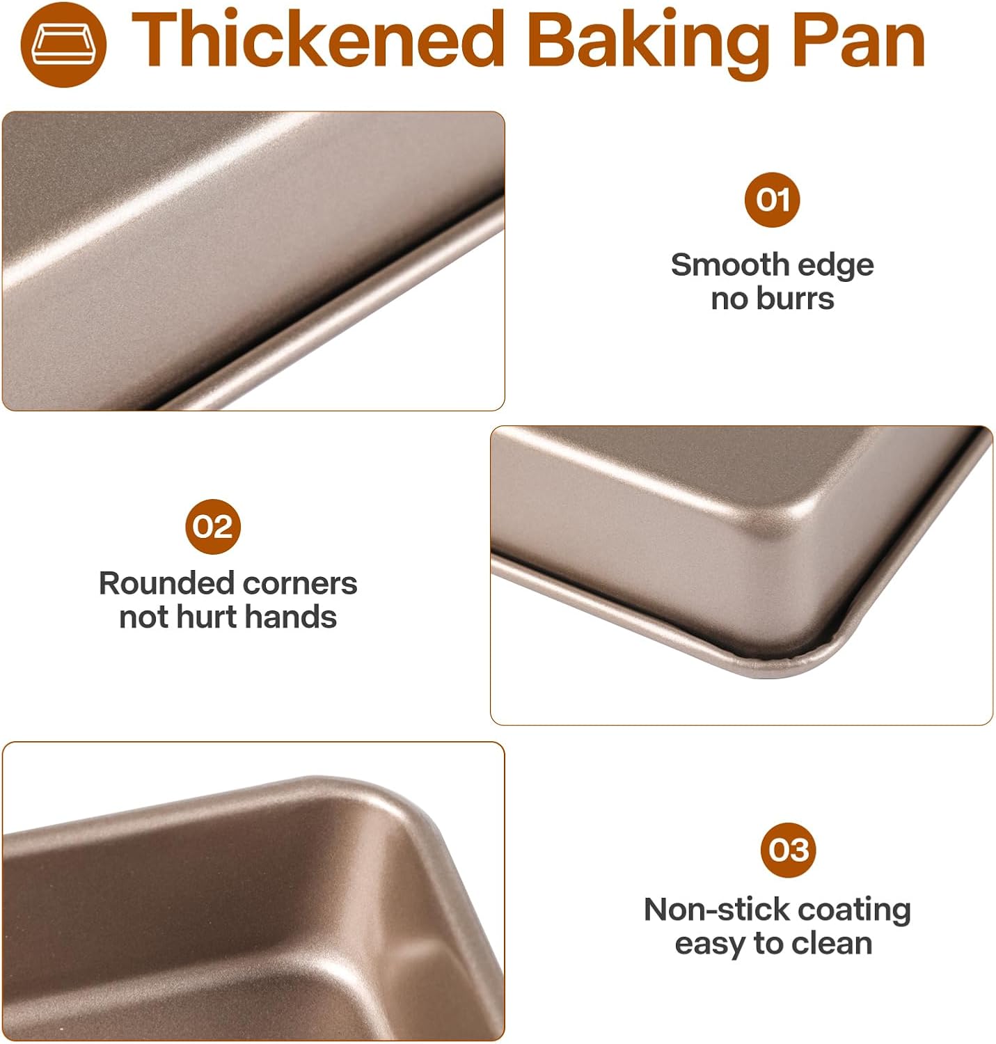 Deep Baking Pans Set, 3-Pieces Rectangle Cake Pan, Nonstick Roasting Pans Set for Thanksgiving Christmas, 9/11/13 Inch, Toaster Oven Tray Bakeware Set, Lasagna Pan Deep Size, Heavy Duty, Gold - Culinary Roots