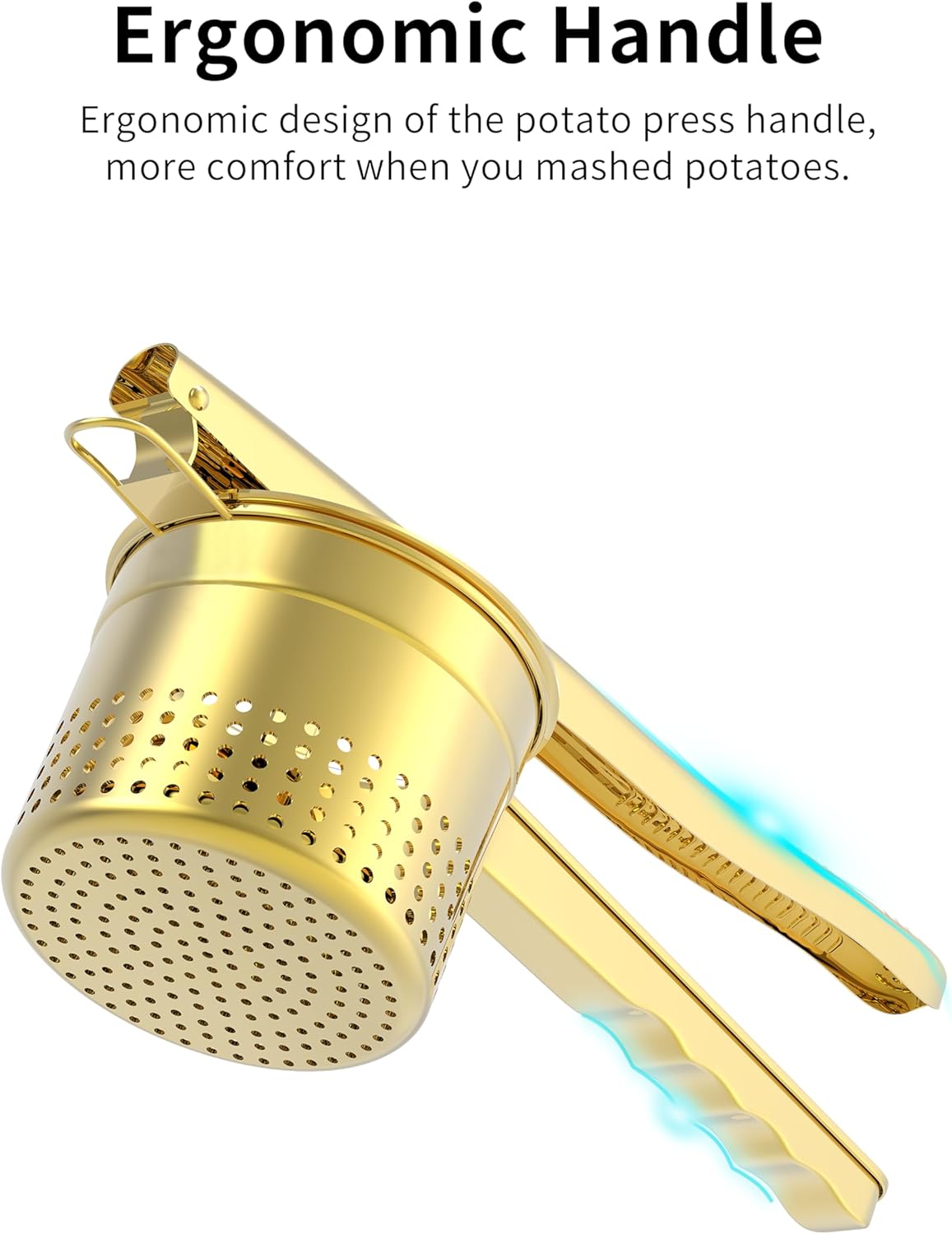 Large 15oz Potato Ricer Masher, Heavy Duty Stainless Steel Potato Masher with Ergonomic Handle, Masher and Ricer Kitchen Tool for Mashed Potatoes, Noodle Maker, Gold - Culinary Roots