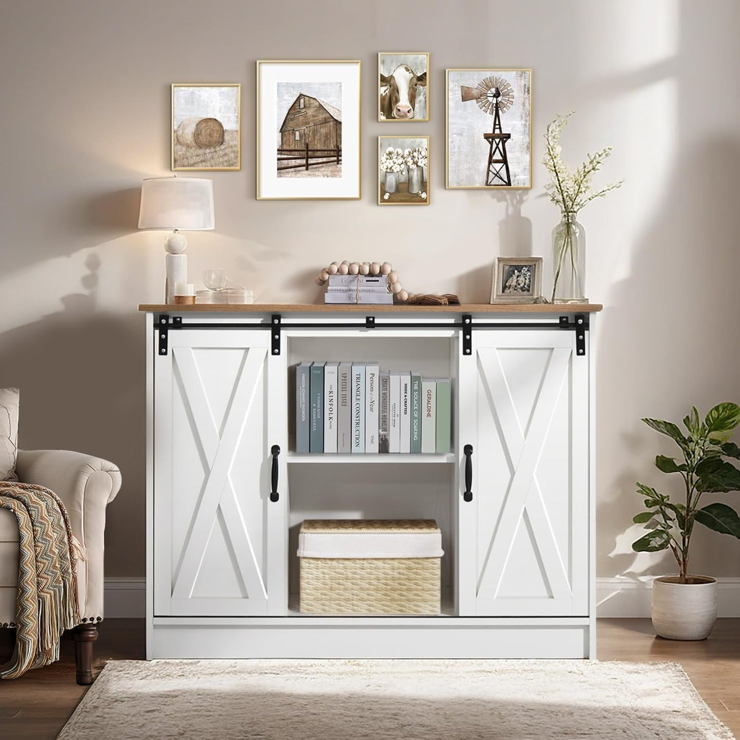 Coffee Bar Cabinet with Sliding Barn Doors