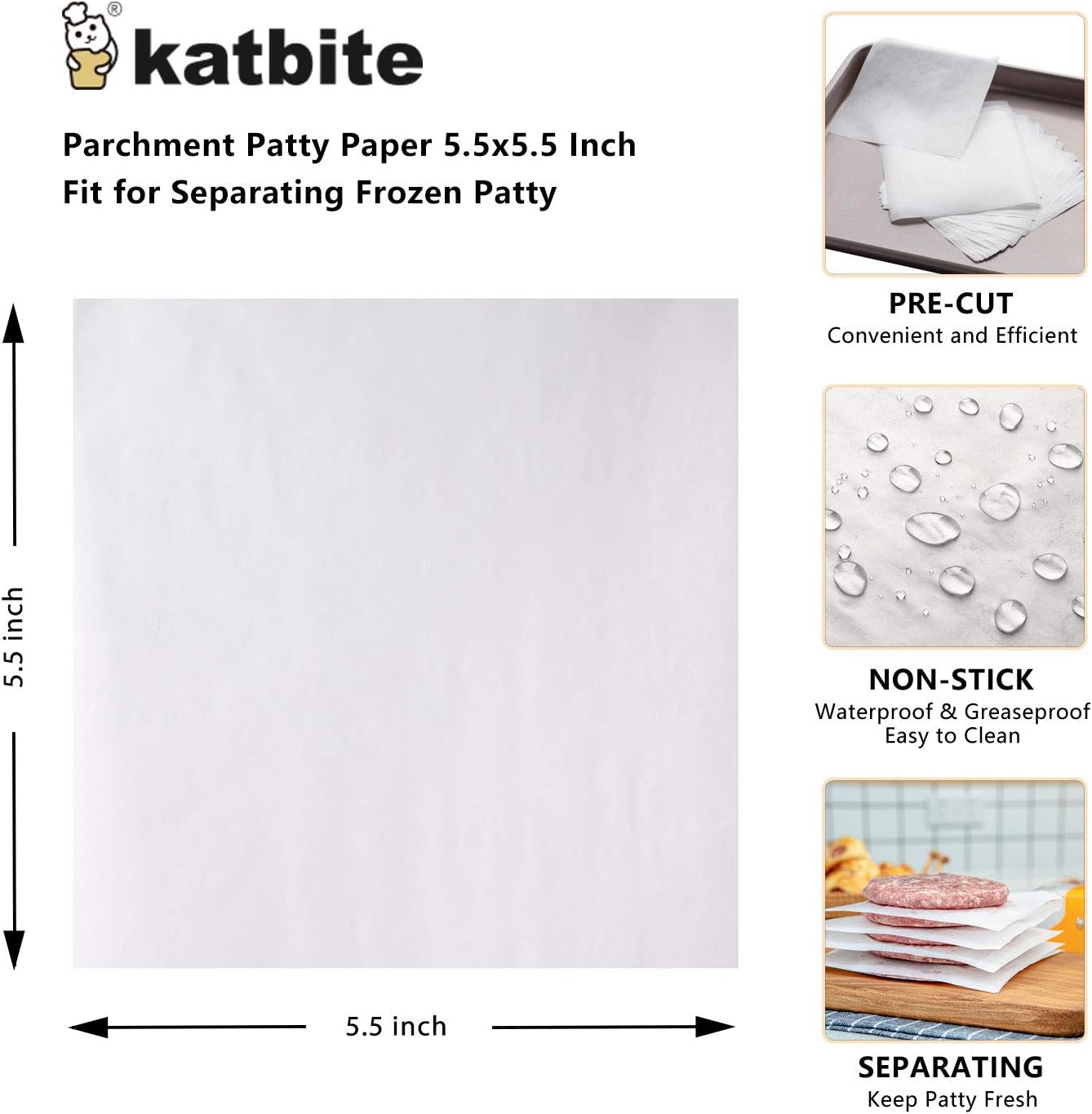 Katbite Hamburger Patty Paper 1000Pcs, 5.5"x5.5" Non Stick Parchment Paper Squares Sheets for Patty Seperate, Burger Press, Ground Beef, Freezing or Candy Wrappers, Use for Oven, Microwave or Freezer - Culinary Roots