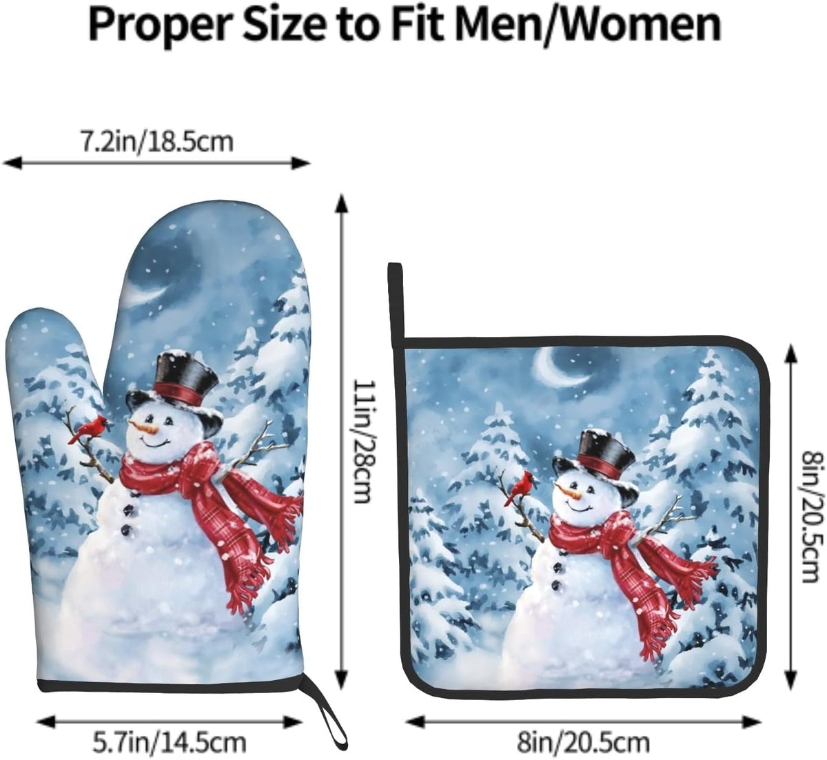 Blue Snowman Oven Mitts and Pot Holder Set of 2 Winter Snow Kitchen Gloves Potholders Heat Resistant for Chef Baking Cooking Grilling BBQ