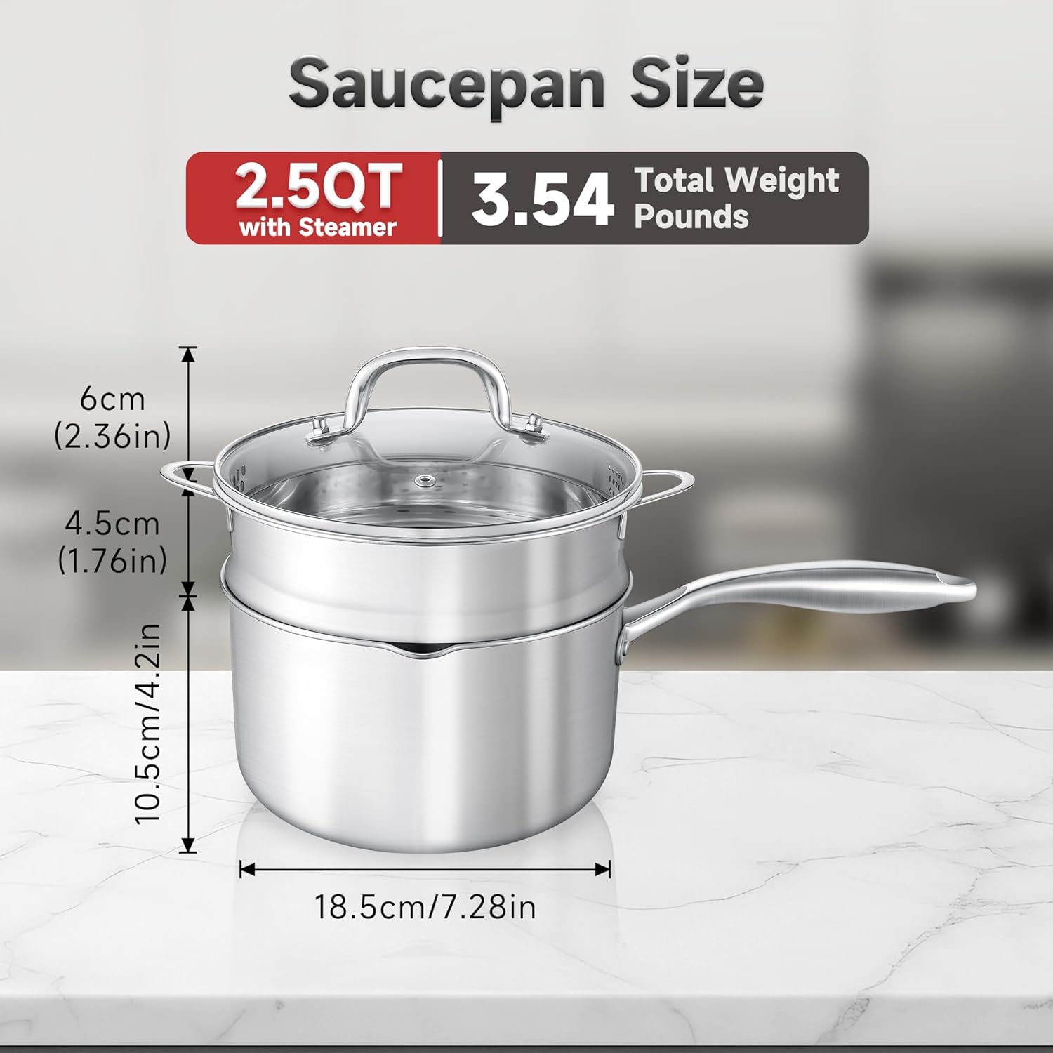 2.5 Quart Stainless Steel Saucepan with Steamer Basket, Tri-ply Full Body, Multipurpose Sauce Pot with Two-Size Drainage Holes Lid, Perfect For Boiling Gravies, Pasta, Noodles - Culinary Roots