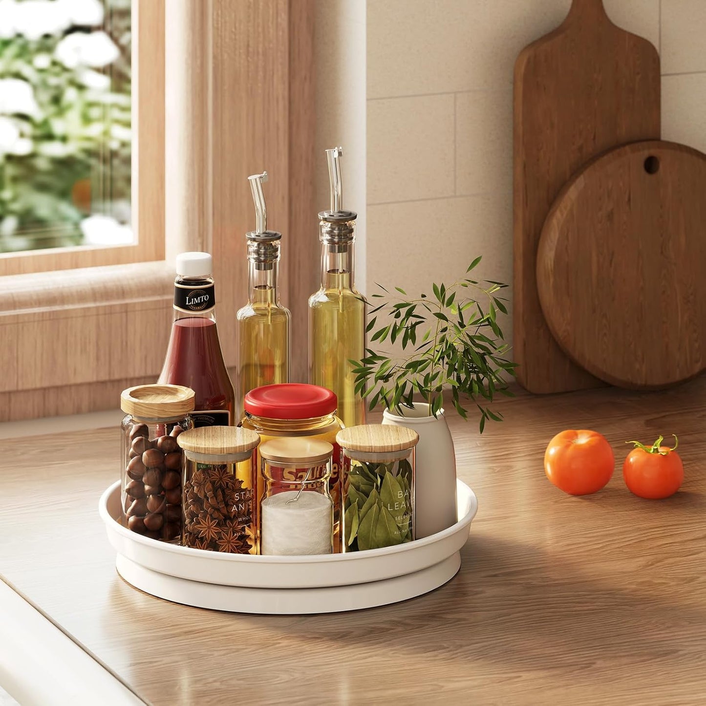LAMU 2 Pack Lazy Susan Organizer, 10'' Lazy Susan Turntable for Cabinet, Table Top, Pantry, Refrigerator, Kitchen, Oak