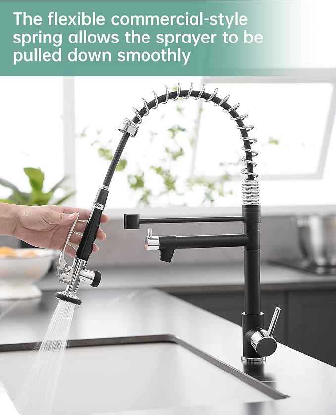 Fapully Kitchen Sink Faucet, Pull Down Kitchen Faucet, Black and Chrome Kitchen Faucets with Sprayer, Single Handle Single Hole Faucets for Kitchen Sinks