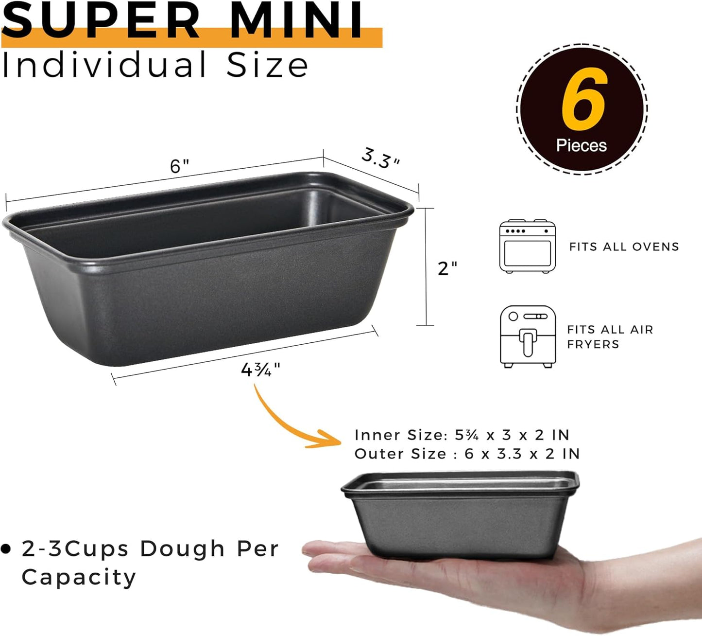 HONGBAKE 6 Pack Mini Loaf Pan for Baking Bread, 6 x 3.3 x 2 Inches Nonstick Small Banana Bread Tins Set for Homemade,Tiny Carbon Steel Meatloaf Pan - Dark Grey - Culinary Roots