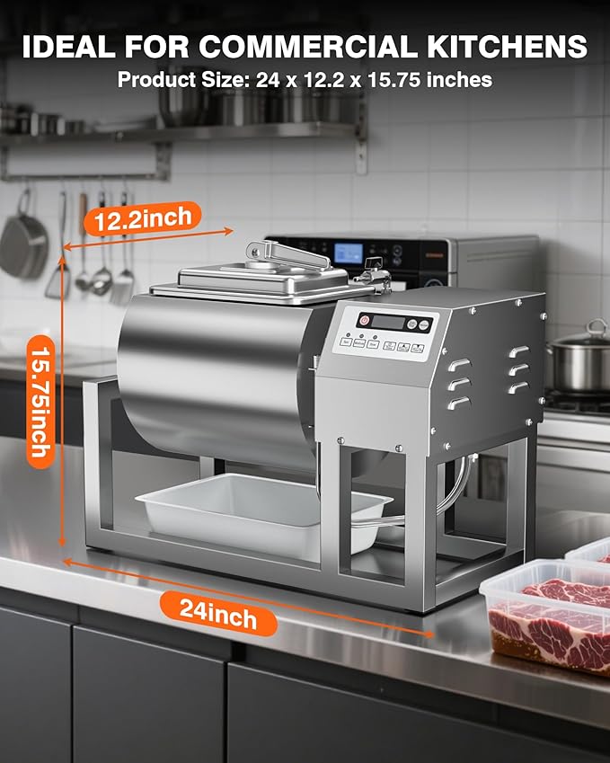 WantJoin Vacuum Tumbler Marinator - Max.20LBS Commercial Meat Tumbler Marinator 20L 30Min Fast Marinating,80W Copper Motor, Bidirectional Rotation,3 Speeds, Meat Tumbler for Catering Kitchen