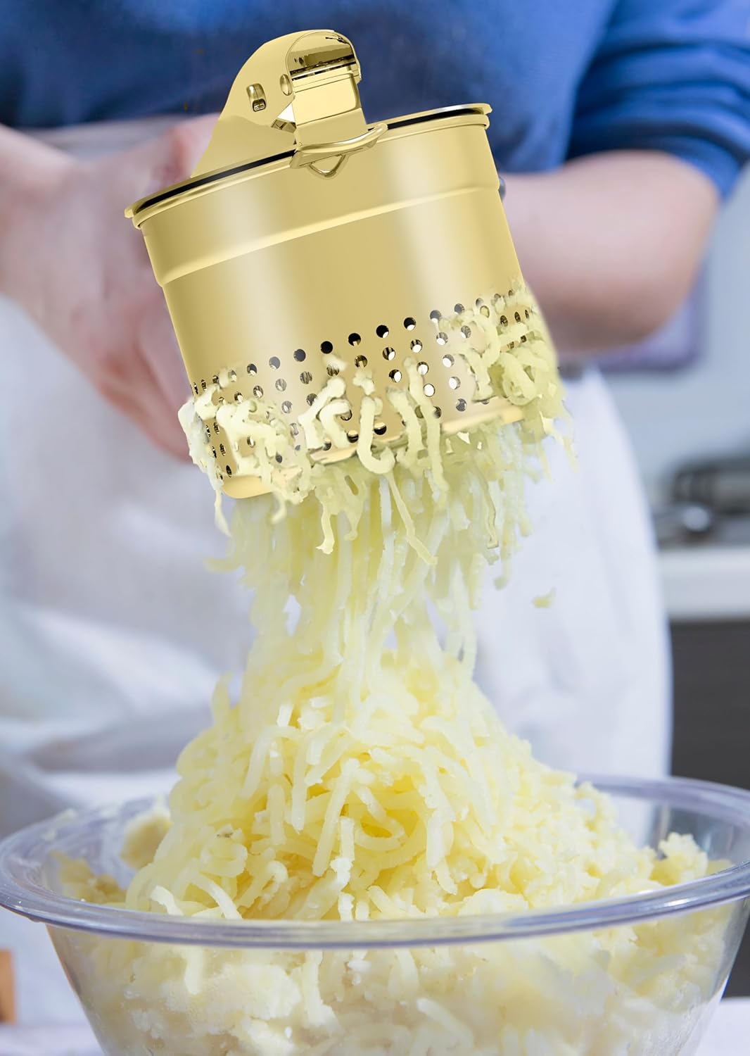 Large 15oz Potato Ricer Masher, Heavy Duty Stainless Steel Potato Masher with Ergonomic Handle, Masher and Ricer Kitchen Tool for Mashed Potatoes, Noodle Maker, Gold - Culinary Roots