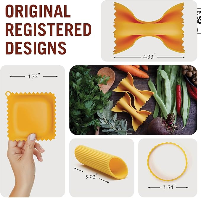 Pasta Grande - Fun Pasta Shaped Silicone Kitchen Tools in a Gift Box / 4 of our Pasta-shaped kitchen gadgets in one festive giftbox/Farfalloni, Ravioli, Penneli & Mafaldine/by Monkey Business