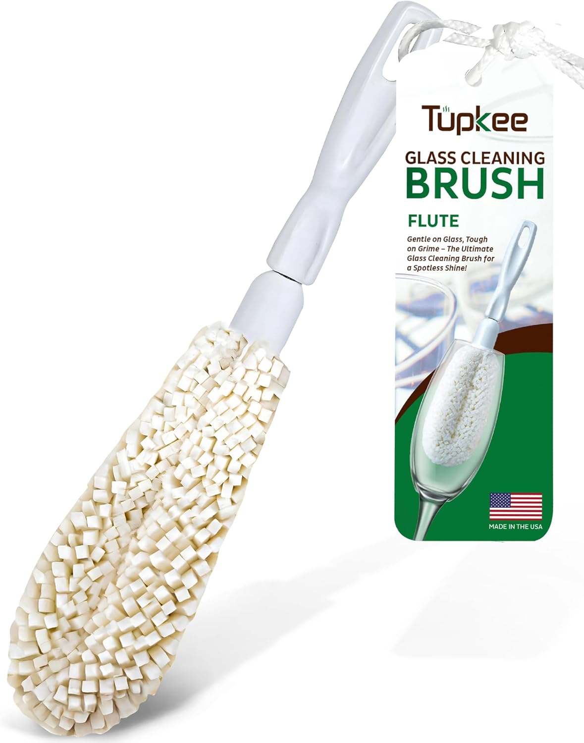 Tupkee Wine Glass Cleaning Brush – Soft Non-Scratch Foam Bristles, Dishwasher Safe – Flute and Stemware Wine Glass Cleaner Brush for Crystal, Champagne Glasses, Bottle, Mug & Tumbler – Made in the USA