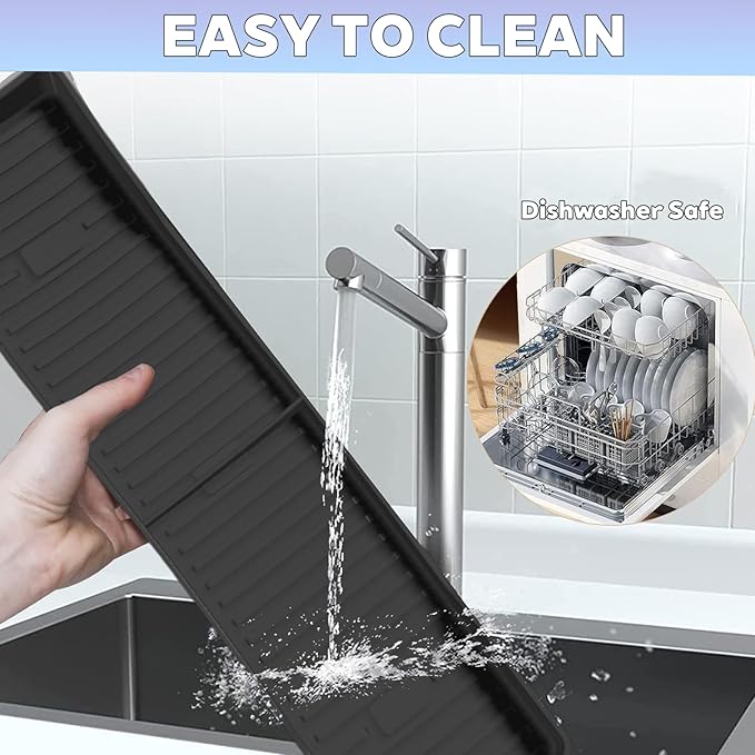 30 Inch Magnetic Silicone Stove Top Shelf,Heat Resistant Over The Stove Spice Rack for Kitchen,Space Saving Organizer Back of Stove,Includes 6 Additional Sticky Boards(Black,30''x3.8'')