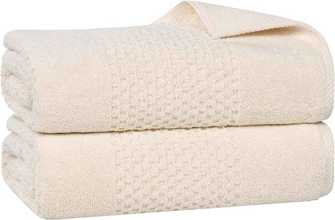 Superior Playa Zero Twist Cotton Medium Weight Bath Sheets, for Guest Bath, Bathroom, Shower, Spa, Plush, Quick Dry, Ultra-Soft Towels, Essentials, Waffle Textured, Oversized Towels, Set of 2, Ivory
